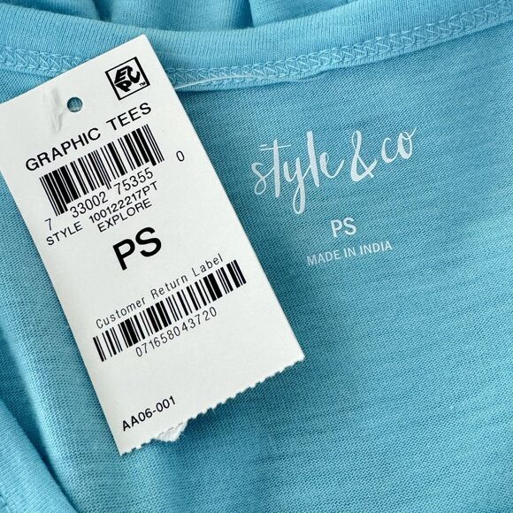 Style & Co Petite Small Top "Explore" Dolman Sleeve Lightweight Burnout Blue New - Picture 6 of 8